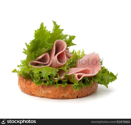 healthy sandwich with lettuce and smoked ham isolated on white background