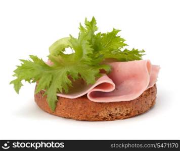 healthy sandwich with lettuce and smoked ham isolated on white background
