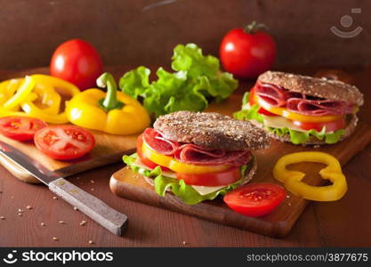 healthy sandwich with salami tomato pepper and lettuce