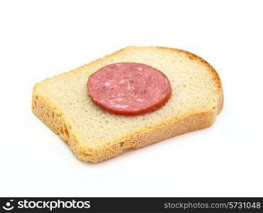 Healthy sandwich with sausage on a white background
