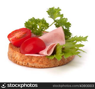 healthy sandwich with vegetable and smoked ham isolated on white background