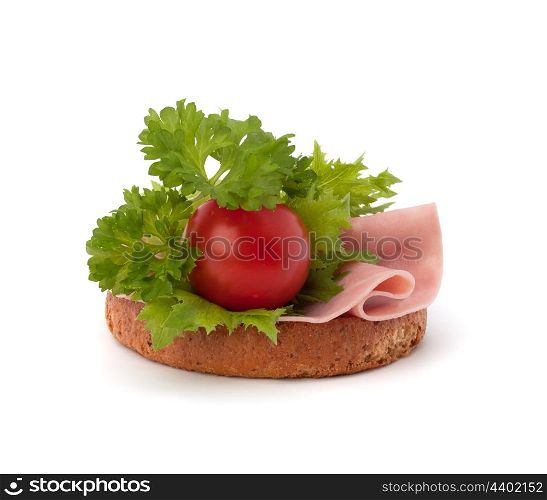 healthy sandwich with vegetable and smoked ham isolated on white background