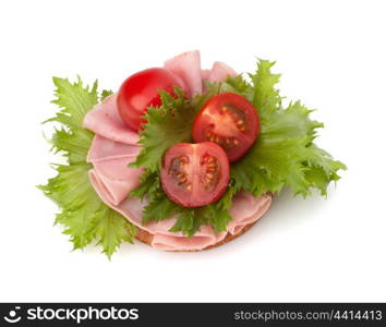 healthy sandwich with vegetable and smoked ham isolated on white background