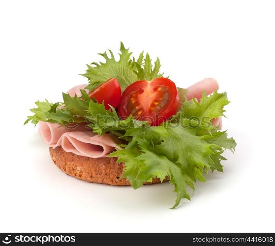 healthy sandwich with vegetable and smoked ham isolated on white background