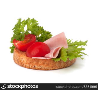 healthy sandwich with vegetable and smoked ham isolated on white background