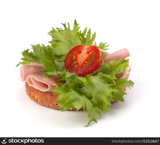 healthy sandwich with vegetable and smoked ham isolated on white background