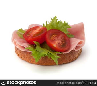 healthy sandwich with vegetable and smoked ham isolated on white background