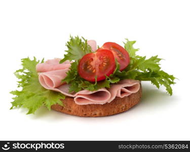 healthy sandwich with vegetable and smoked ham isolated on white background