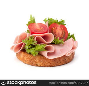 healthy sandwich with vegetable and smoked ham isolated on white background