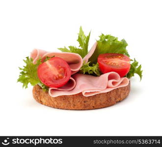 healthy sandwich with vegetable and smoked ham isolated on white background