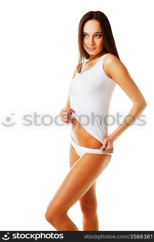 Healthy sexy woman on white background