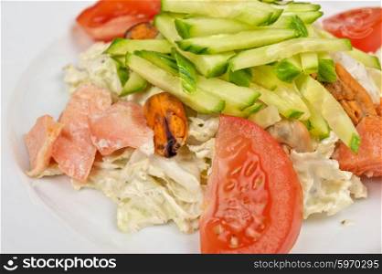 Healthy shrimp salad . Healthy shrimp salad with mixed ripe vegetables