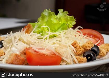 Healthy shrimp salad with mixed ripe vegetables. Healthy shrimp salad