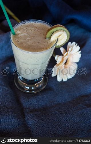 Healthy smoothie made from kiwi, bananas and orange juice