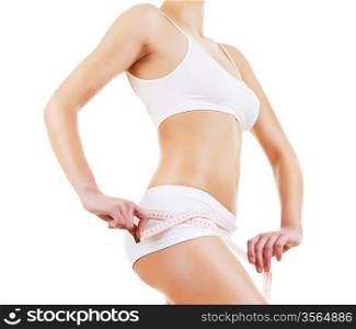 healthy sporty body and white measure on white background
