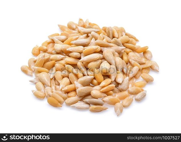 Healthy sun-flower seeds on a white background