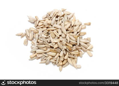 Healthy sun-flower seeds on a white background