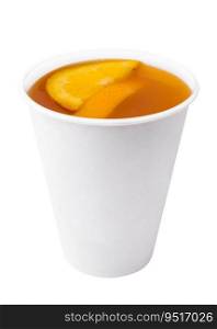 healthy tea with orange slices in a plastic cup