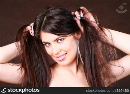healthy thick straight hair of young beautiful woman