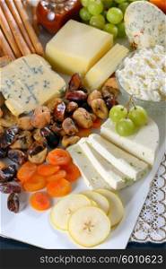 healthy types of cheese and fruits plate