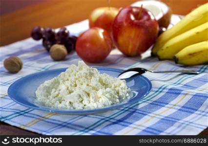 healthy useful cottage cheese breakfast with fruit