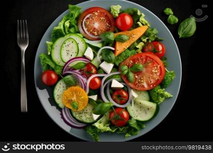 Healthy vegetable salad of fresh tomato. Illustration Generative AI