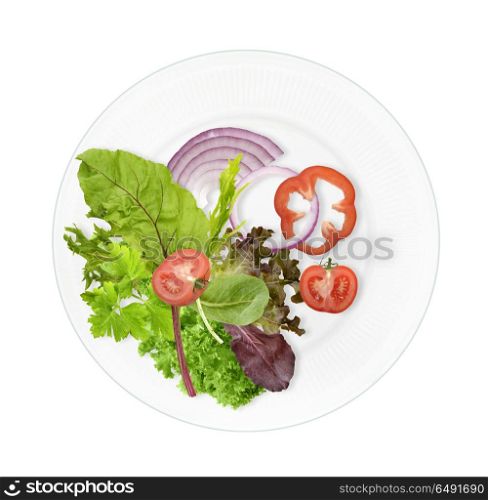 Healthy vegetarian food plate isolated on white background. Healthy food plate