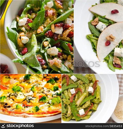 healthy vegetarian pasta soup salad pizza Italian food staples collage