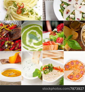 healthy vegetarian pasta soup salad pizza Italian food staples collage