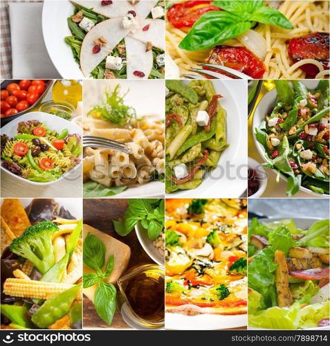 healthy vegetarian pasta soup salad pizza Italian food staples collage