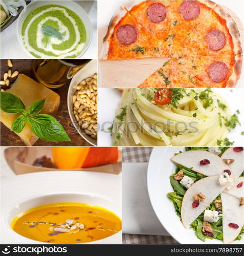 healthy vegetarian pasta soup salad pizza Italian food staples collage