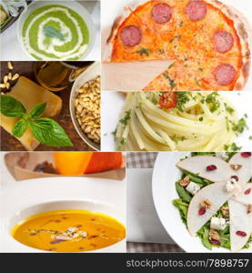 healthy vegetarian pasta soup salad pizza Italian food staples collage