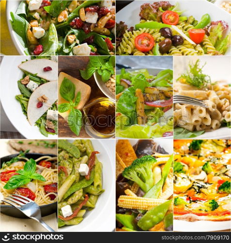 healthy vegetarian pasta soup salad pizza Italian food staples collage