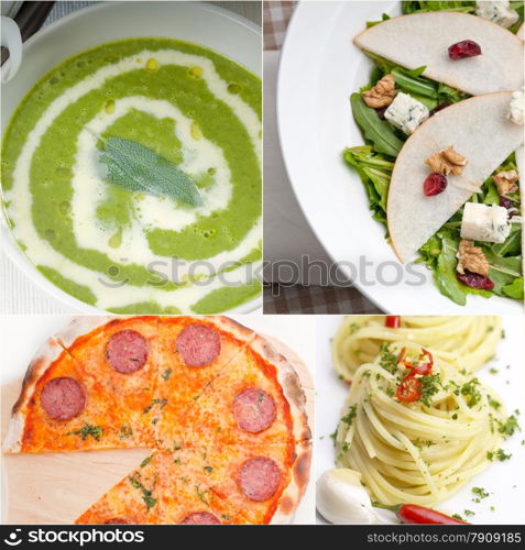 healthy vegetarian pasta soup salad pizza Italian food staples collage