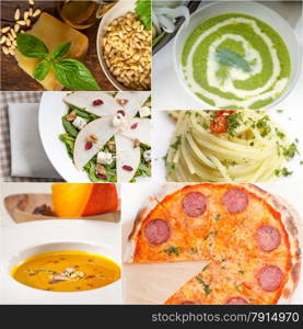 healthy vegetarian pasta soup salad pizza Italian food staples collage