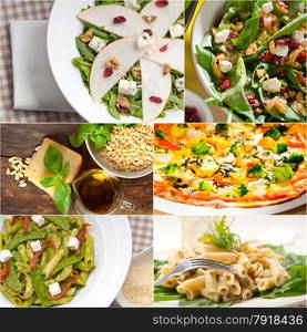 healthy vegetarian pasta soup salad pizza Italian food staples collage