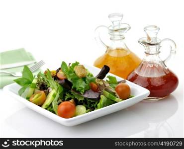 Healthy vegetarian Salad with salad dressings