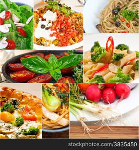 healthy Vegetarian vegan food collage nested on white frame