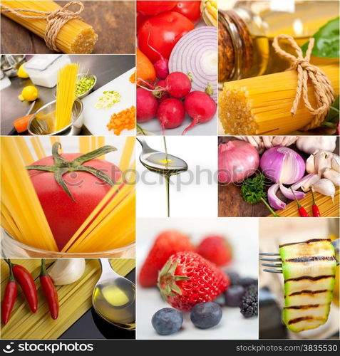 healthy Vegetarian vegan food collage nested on white frame