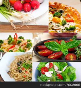 healthy Vegetarian vegan food collage nested on white frame