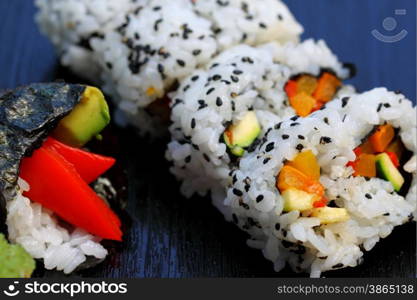 Healthy very popular Japanese food sushi california roll.