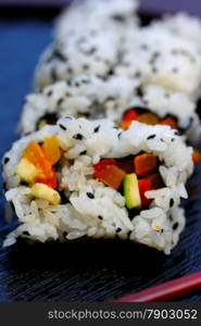 Healthy very popular Japanese food sushi california roll.