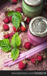 Healthy yogurt with raspberries. Raspberry yogurt ,dessert with ripe berries in a glass