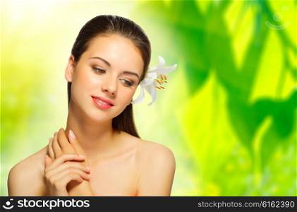Healthy young girl on floral background