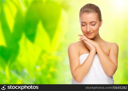 Healthy young woman on floral background