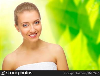 Healthy young woman on floral background
