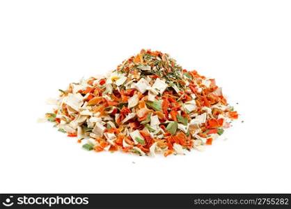 Heap dry spices. A set of colour dried seasonings isolated on a white background