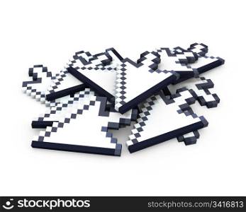 Heap of arrow cursors, isolated on white background