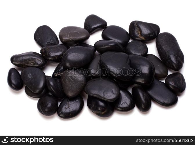 Heap of black pebbles isolated on white background