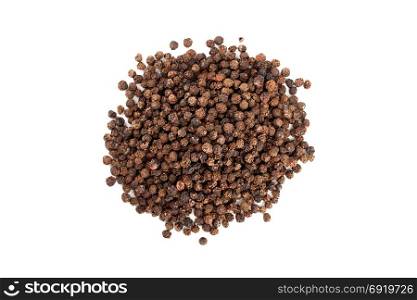 heap of black peppercorns isolated on white background
